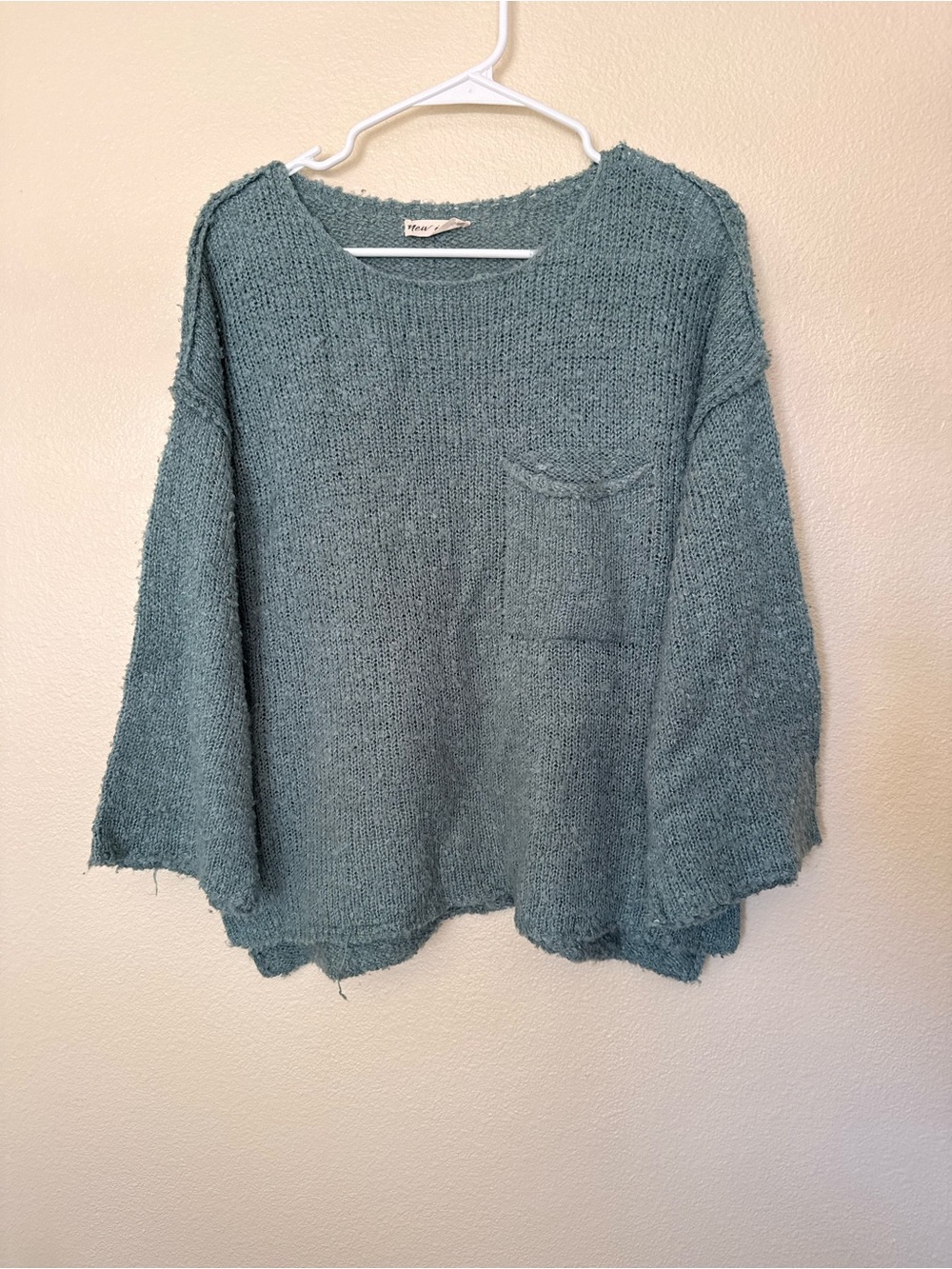 Relaxed Knit Pocket Sweater - Teal